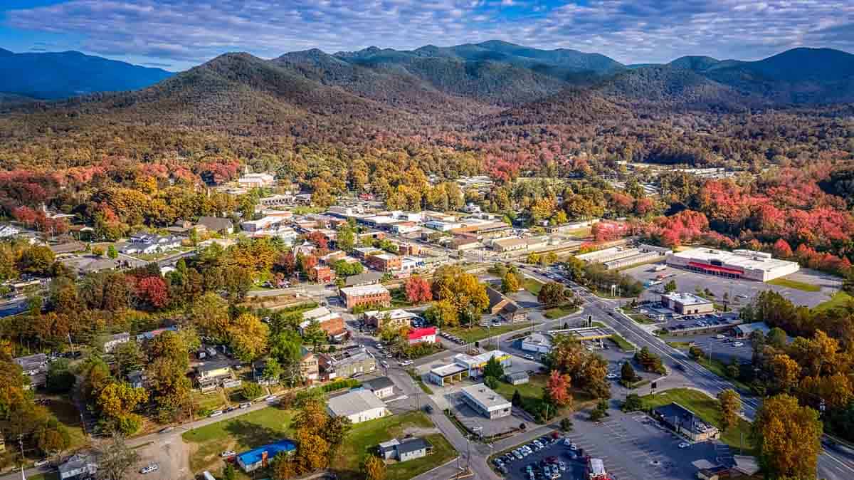 aerial view of Asheville real estate market